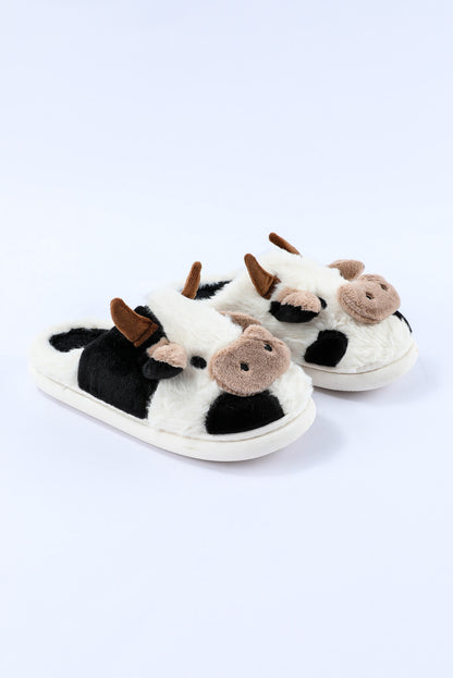 Pantuflas de felpa de vaca animal de dibujos animados blancos