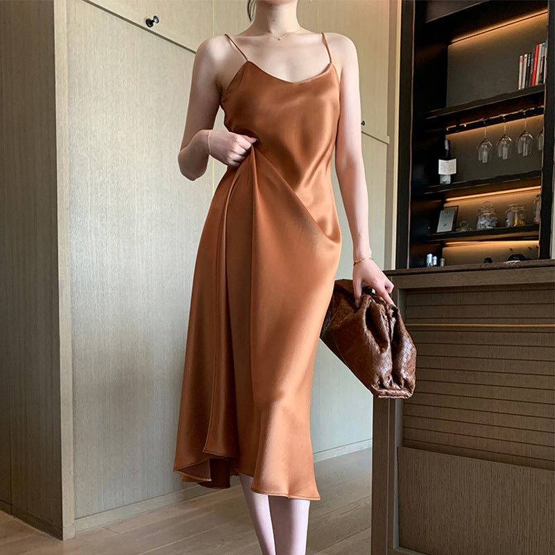 Acetate Satin Slip Dress Loose And Slim Versatile