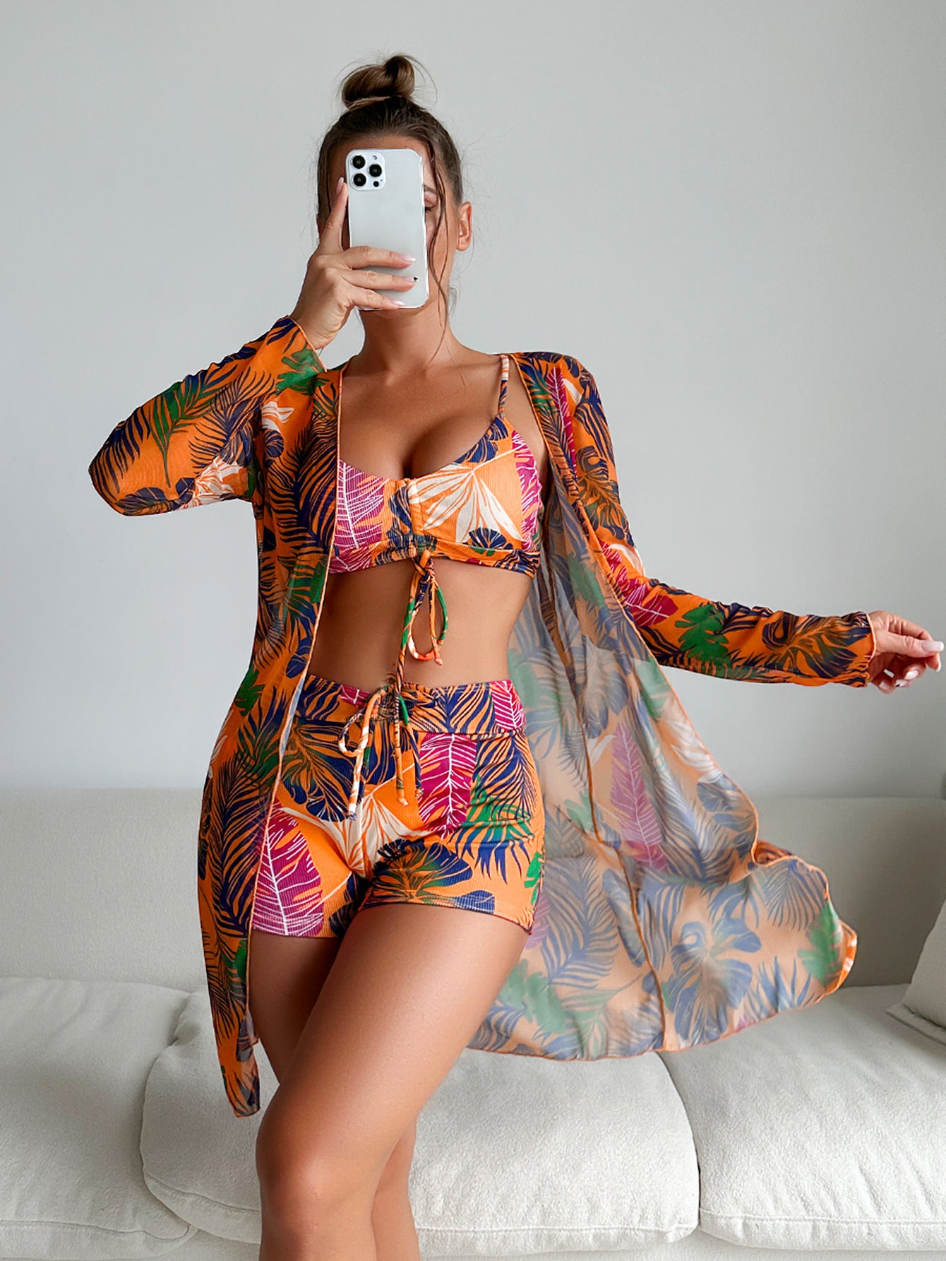 Maillot de bain trois pièces en tissu spécial multicolore européen et américain, à la mode, Bikini pour femme