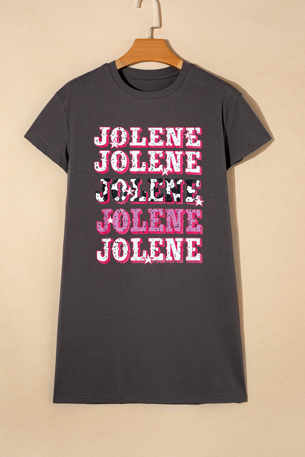 T-shirt tunique à col rond graphique JOLENE gris foncé