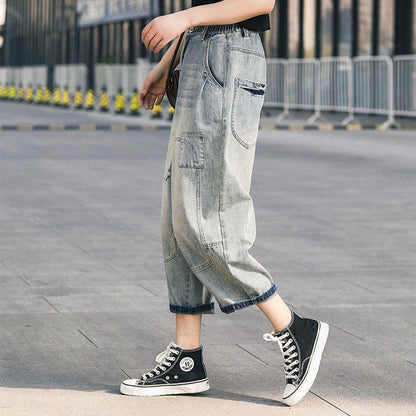 BF Style Loose-fitting Fashion Hole Stitching Denim Pencil Pants