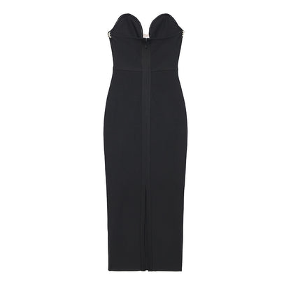 Summer Tube Top V-neck Diamond Black Bandage One-piece Dress