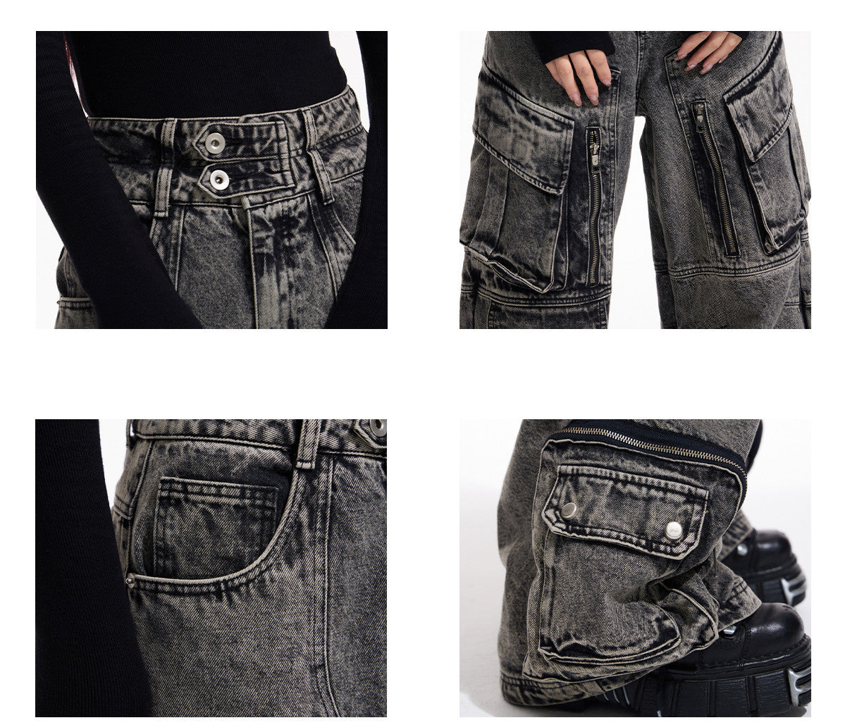 Design Retro Work Style Multi Pocket Jeans