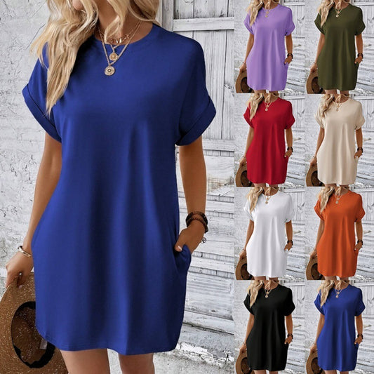 Women's Loose Short Sleeve Pocket Dress