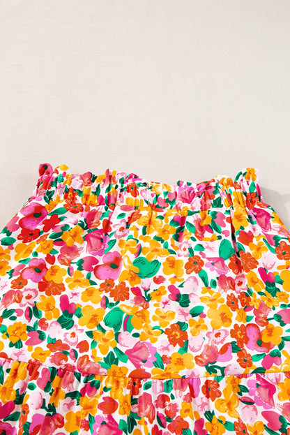 Falda larga con gradas y estampado floral bohemio amarillo