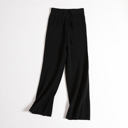 Pantalon droit en laine gluante douce, version épaisse, cordon de serrage, taille haute, jambes larges