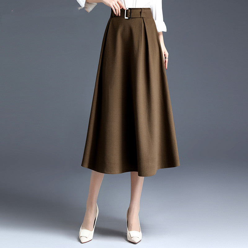 Women's New Loose A-line Pleated Long Skirt In Wool