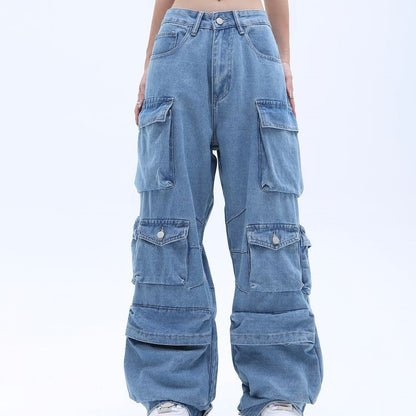 American High Street Multi-pocket Washed Baggy Jeans