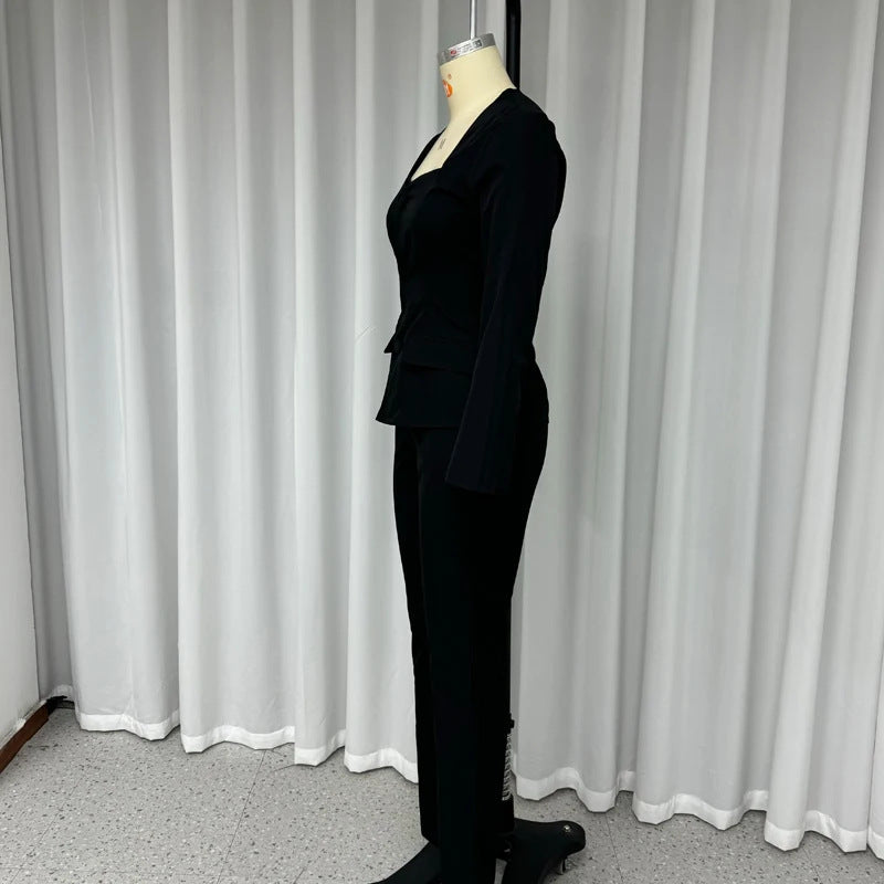 Women's Solid Color Slim Suit Straight-leg Pants Suit