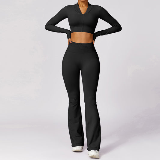 Women's Casual Tight Seamless Long-sleeved Trousers Yoga Clothes Suit