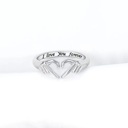 Bague ouverte en argent sterling 925 en forme de coeur à la main