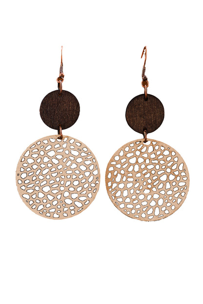 Black Hollow Out Wooden Round Drop Earrings