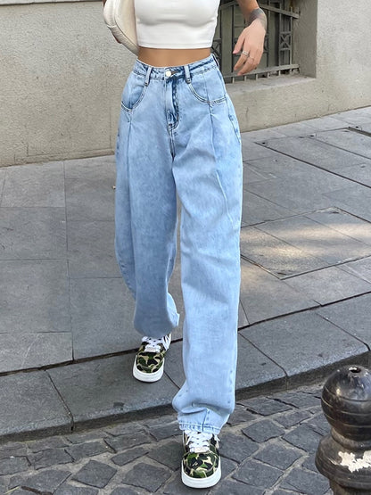 Jeans casuales sueltos finos de cintura alta retro americanos para mujer