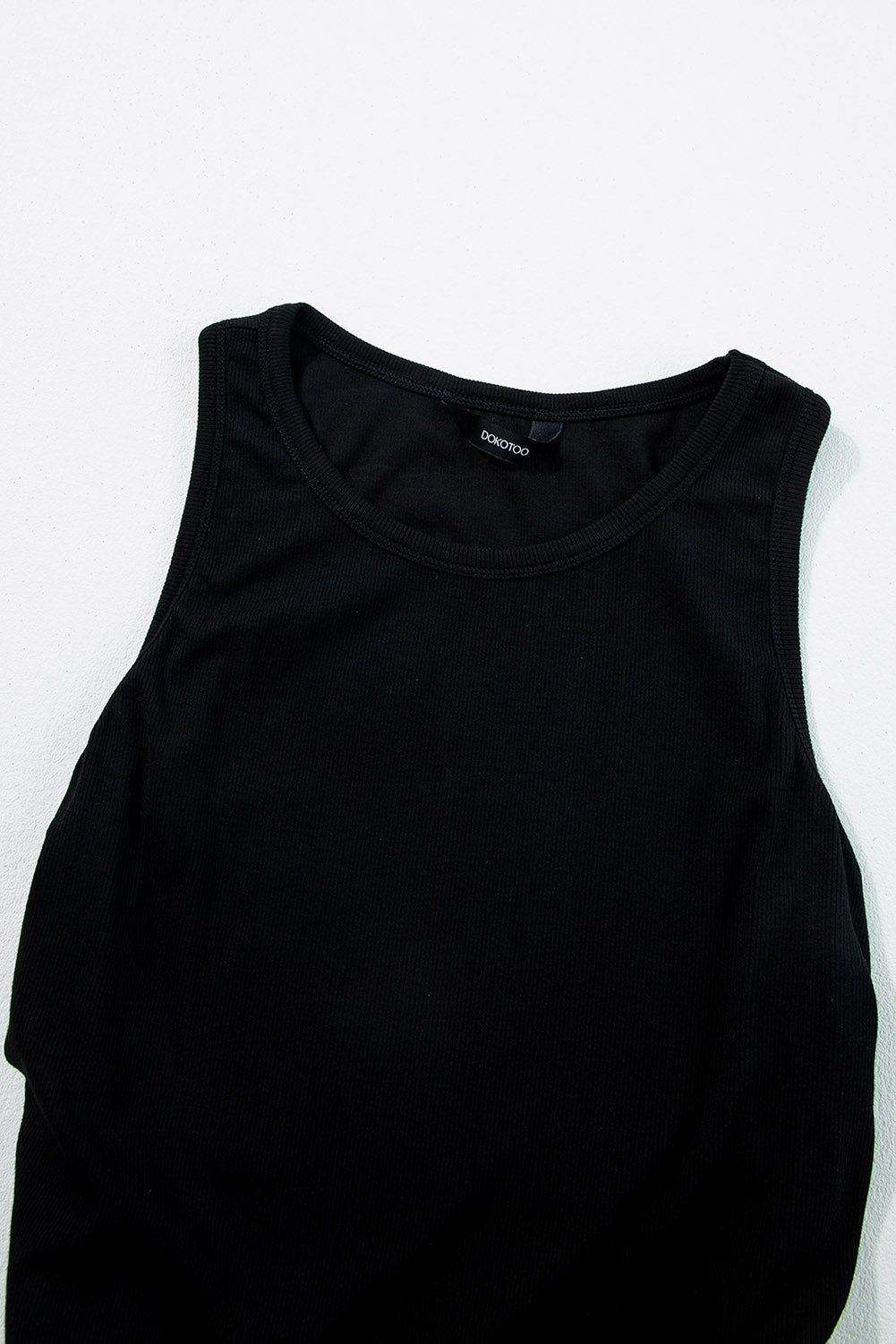 Black Plain Ruched Side Slim Tank Top