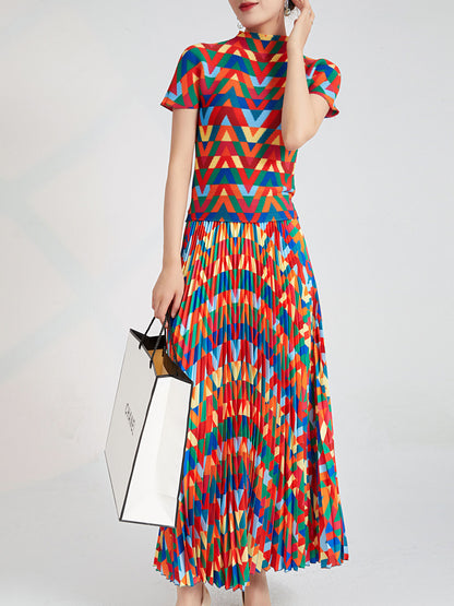 Women's Fashion Printed Pleated Suit