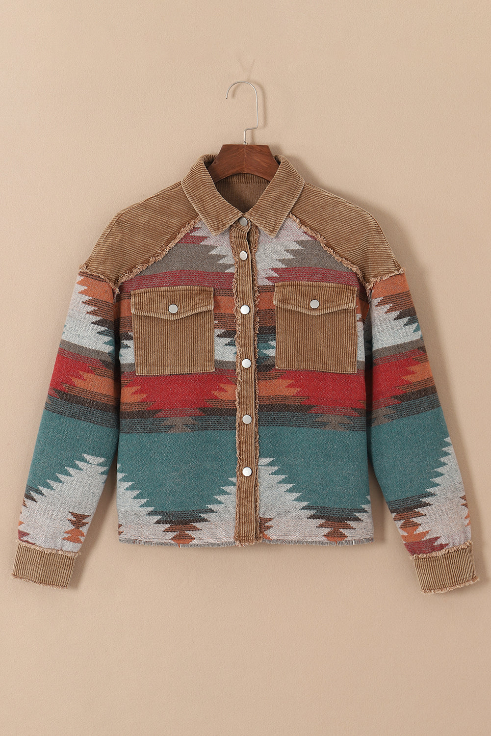 Veste camel à motif western avec poche à rabat et patchwork