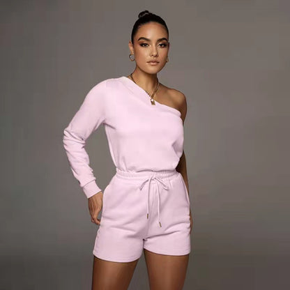 Ensemble de pull décontracté à manches longues et coupe ajustée de couleur unie