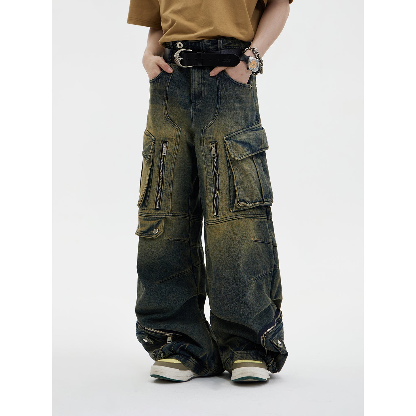 Design Retro Work Style Multi Pocket Jeans