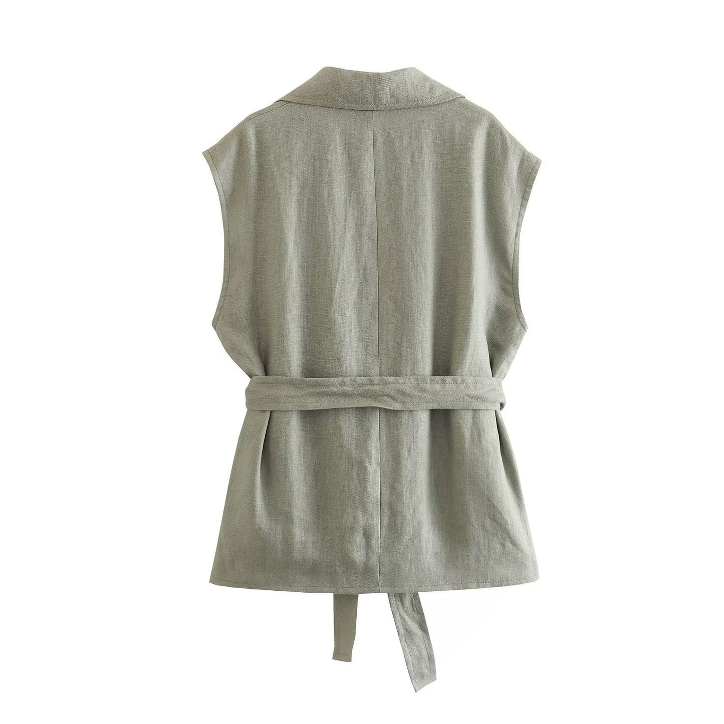 Women's Clothing With Belt Linen Vest Suit