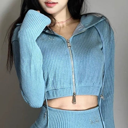 Women's Long-sleeved Short Sweater Two-piece Set