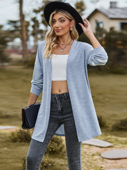 Striped Open Front Dropped Shoulder Cardigan