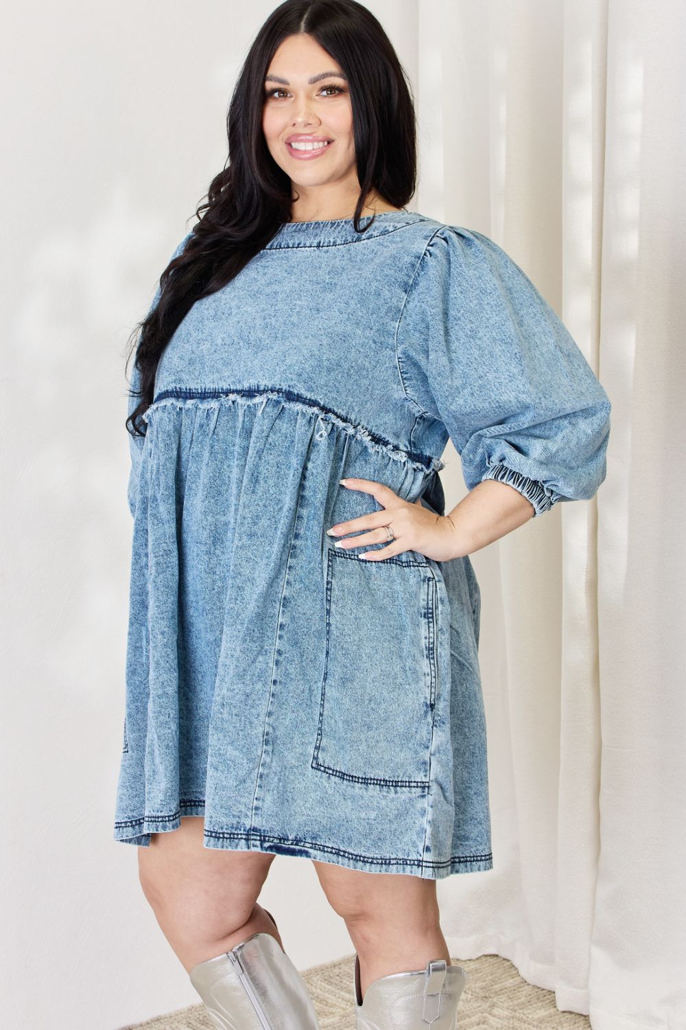 HEYSON Robe babydoll surdimensionnée en denim pleine taille