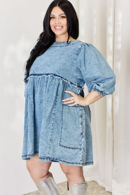 HEYSON Robe babydoll surdimensionnée en denim pleine taille