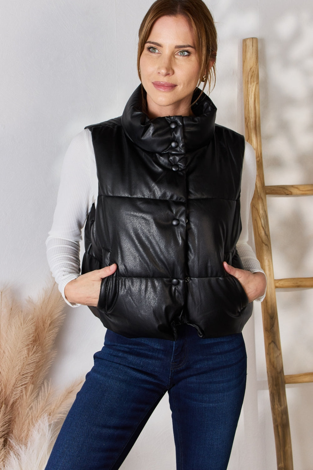 Manteau gilet en similicuir avec fermeture à bouton-pression et à glissière Love Tree