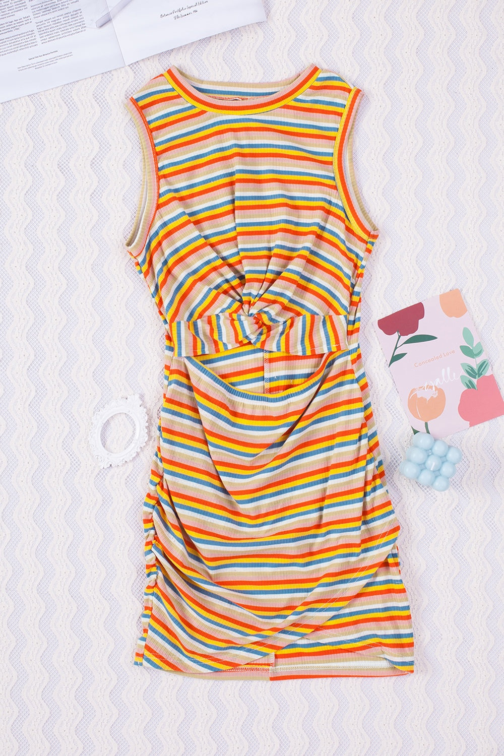 Cutout Striped Round Neck Sleeveless Dress