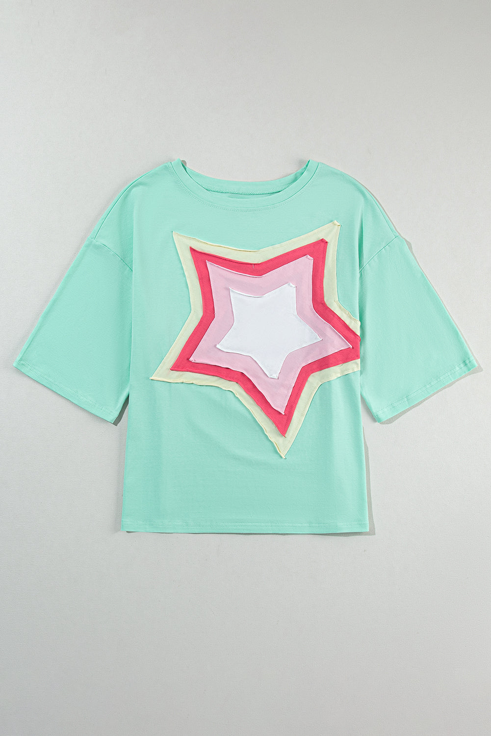 T-shirt oversize à manches mi-longues avec patch étoile Moonlight Jade Colorblock