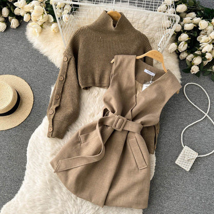 Women's Fashion Short Temperamental Sweater Vest Suit Skirt Two-piece Set