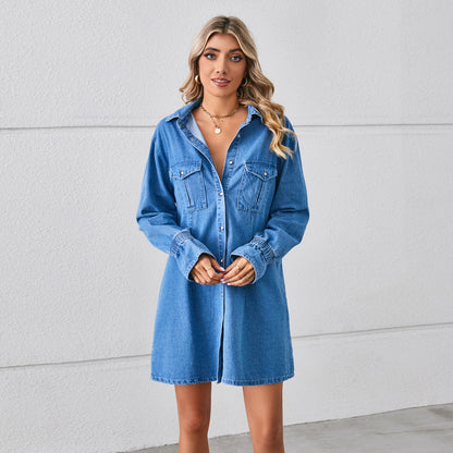 European And American New Loose Wash Denim Dress Top