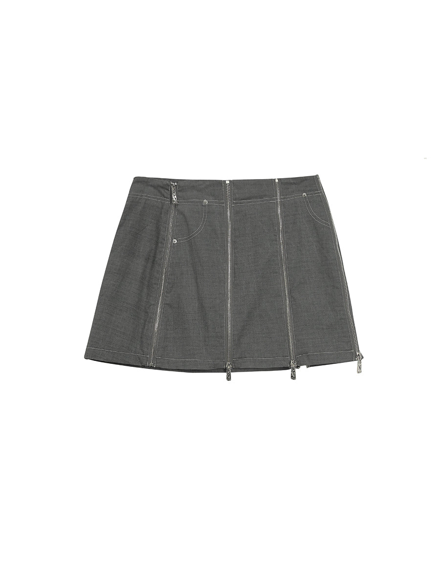 Women's Niche Gray Low Waist Zipper Skirt All Match