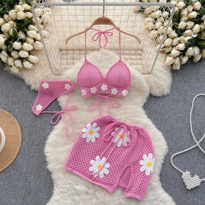 Women's Seaside Vacation Style Knitted Banded Bikini Suit