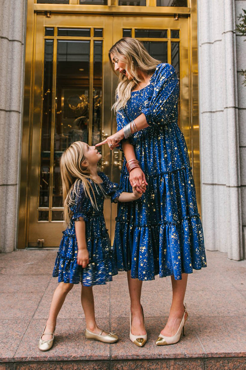 Robe mère-fille Parent-enfant, motif Floral, col carré, manches lanternes, à la mode