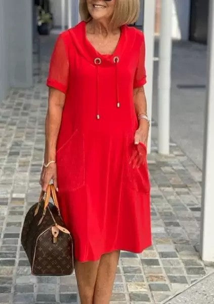 Robe pull longue et moyenne de couleur unie rouge, couture de Style européen et américain