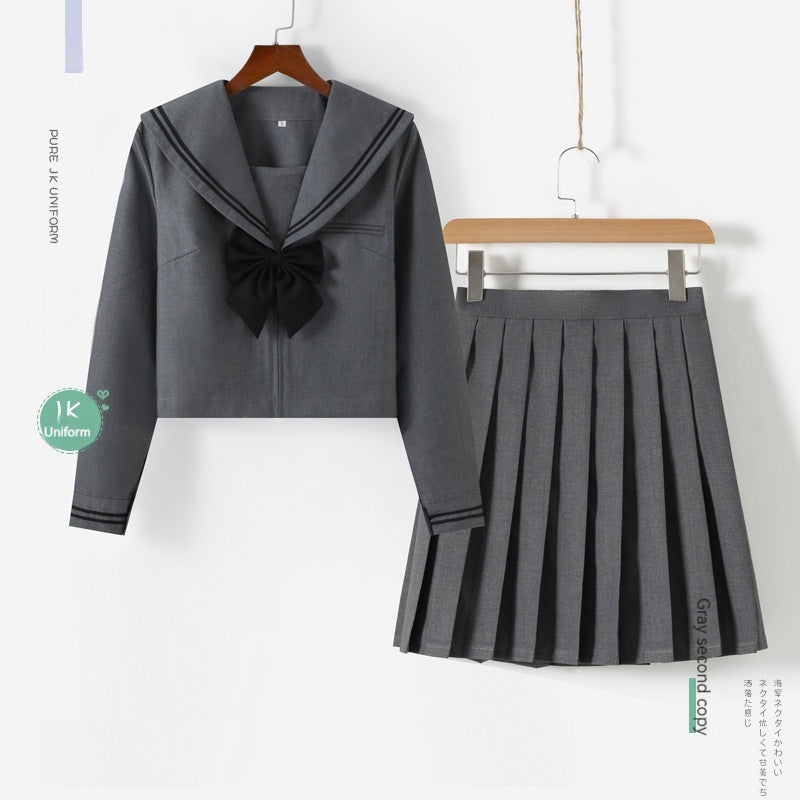 Traje de marinero estilo universitario japonés con cuello gris, falda plisada, traje uniforme JK