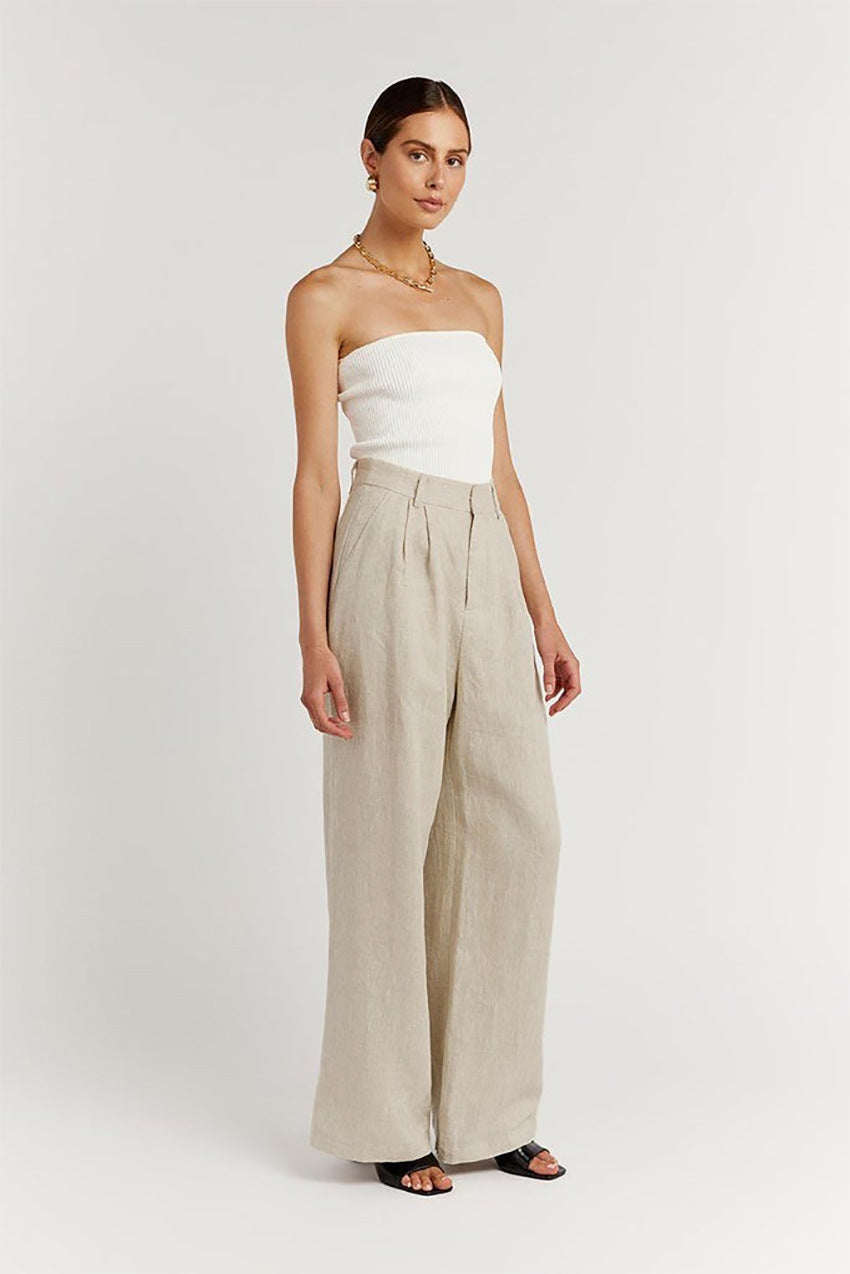 Cotton And Linen Women's Suspender Vest Wide Leg Pants Two-piece Set