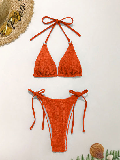 Ensemble de bikini deux pièces texturé à col licou