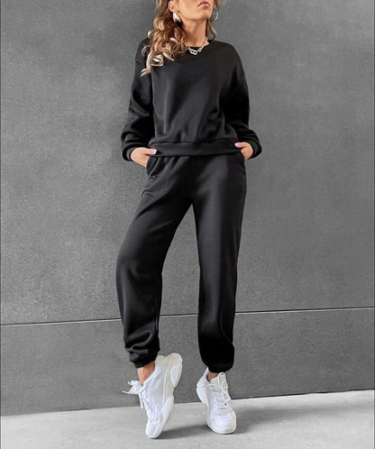 Women's Solid Color Long Sleeve Crew Neck Casual Fashion Sports Sweater Suit